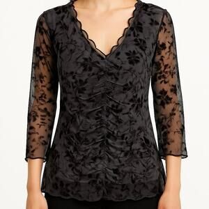 VTG Y2K Fairy Grunge Whimsygoth Velvet Burnout Flocked Ruffle Babydoll Top M